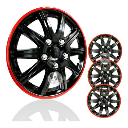 X4 Tapa Rueda Aro 14 Negro Perlado Borde Color Auto Tuning