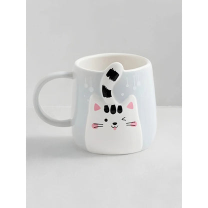 Tazón De Cerámica Gato Kawaii Con Cola 400ml Taza Cat Lovers Gris Mk-223 A