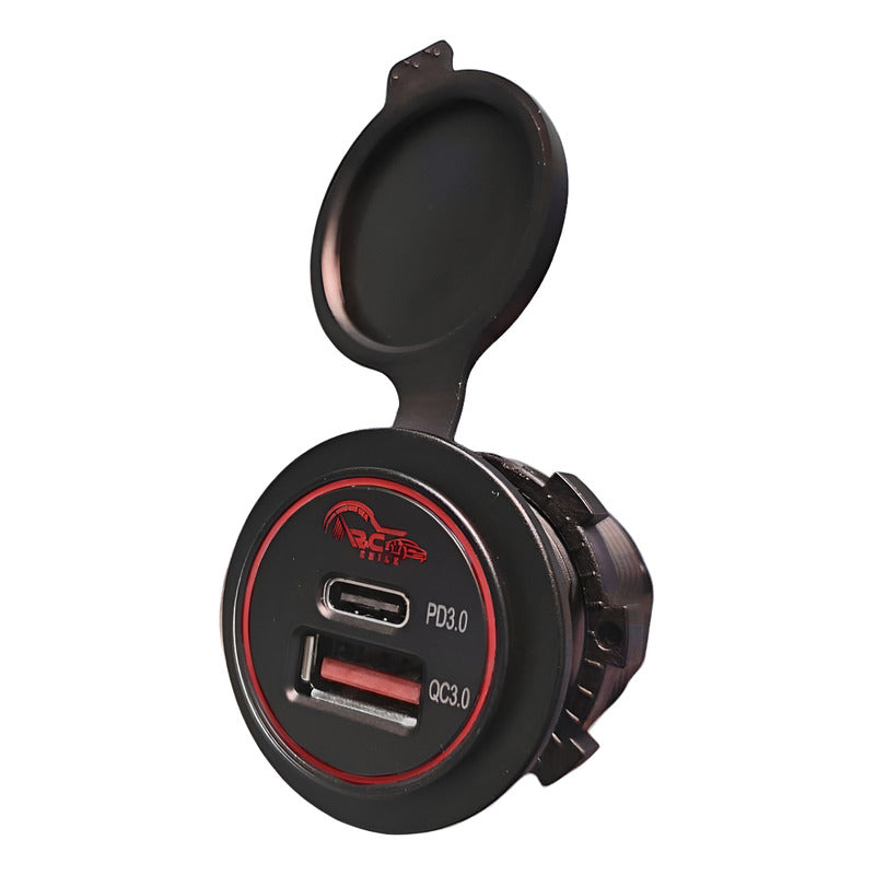 Cargador Auto Rápido 30w Tipo C Y 18w Usb Doble Puerto 12-24v Luz Roja Negro Luz Rojo 1863