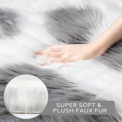 Alfombra Peluda Huella De Gato Kawaii Suave Piel Sintética 86 Cm 80 Cm Gris