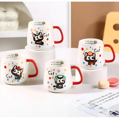 Tazón De Cerámica Gato Kawaii Con Rojo Taza Café Té Cat Cute Blanco Rojo Mk-120 B Audifono