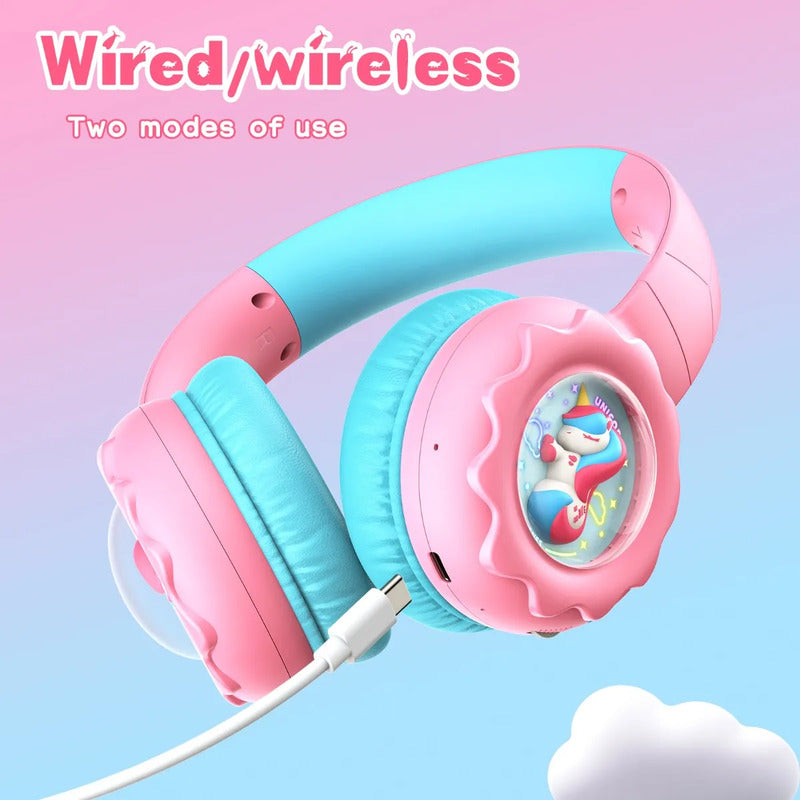 Audifono Bluetooth Onikuma B30 Niñ@s Bajo Nivel Ruido Cn Luz Rosa Unicorio B30