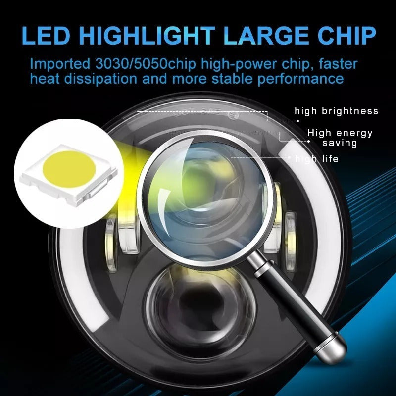 X2 Foco Jeep 7 Pulgadas Ojo De Angel Bicolor Lateral Led R&c