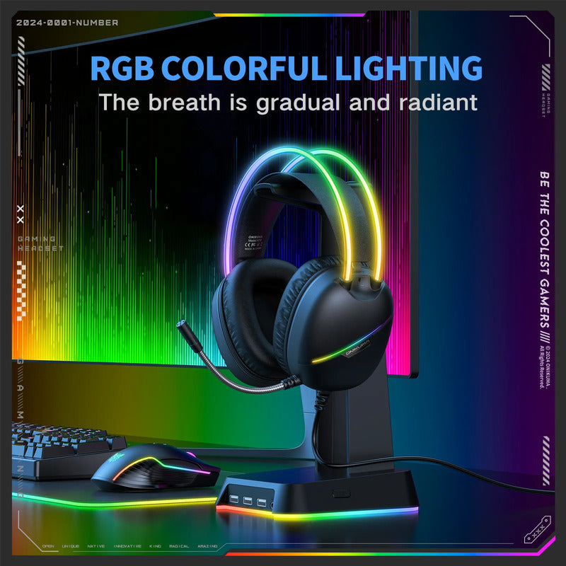 Audifono Gamer Onikuma X33 Conexión Usb Y Tipo C Luz Rgb X33 Negro