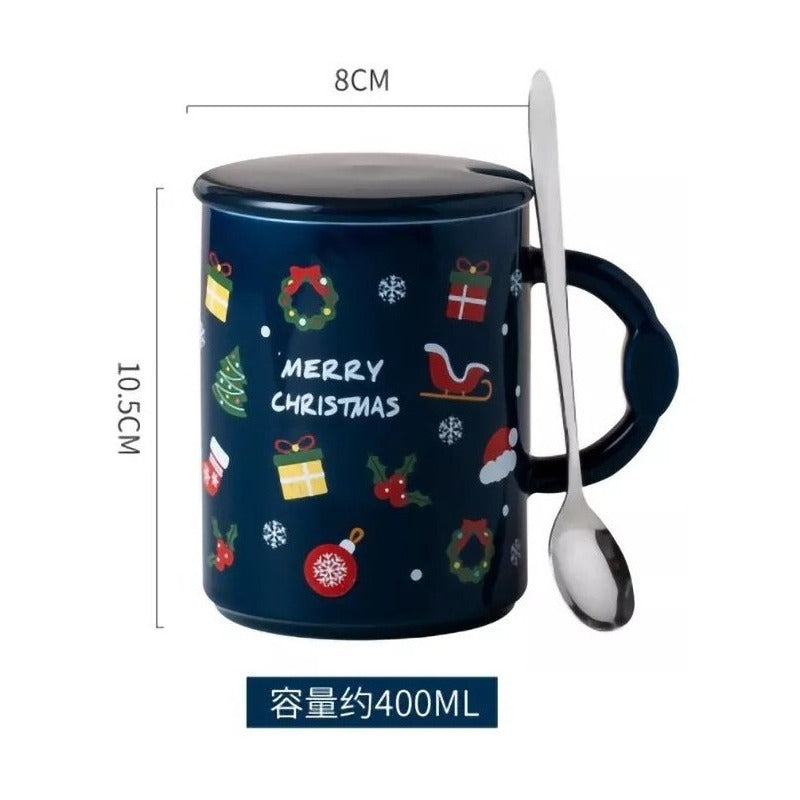 Taza De Navidad Con Tapa Y Cuchara Mug Navideño Decoración