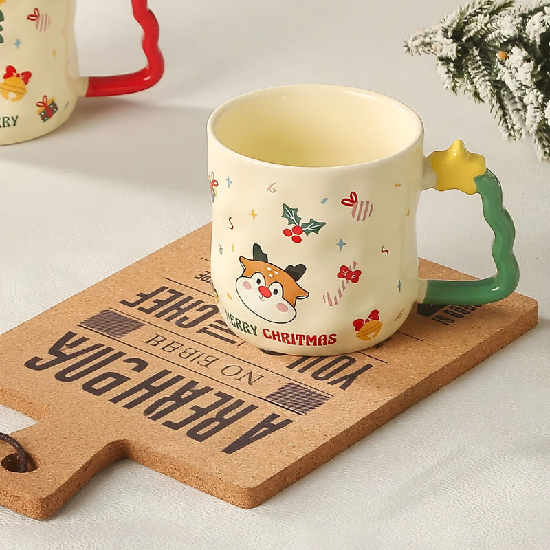 Taza De Navidad Con Agarre Árbol De Navidad 380ml Mug Lindo