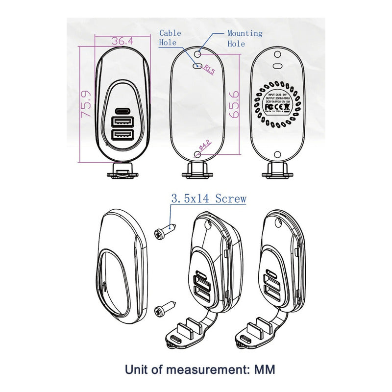 Cargador Carga Rápida 2 Usb 1 Type C 12-24v Sobrepuesto