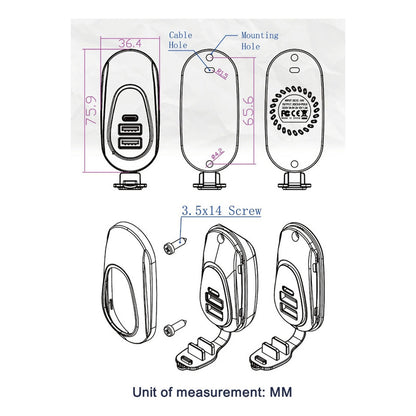 Cargador Carga Rápida 2 Usb 1 Type C 12-24v Sobrepuesto