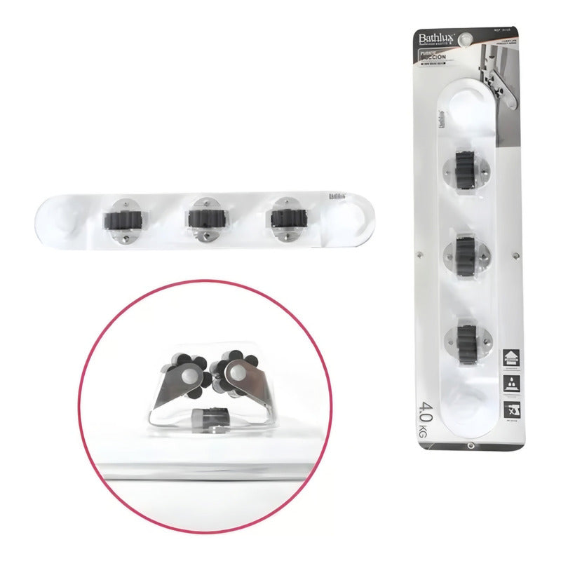 Organizador De Pared 3 Escoba Mopa Trapero Ventosa Fuerte