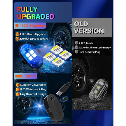 Kit 4 Luces Led Rgb Para Auto Recargables Con Control Tuning