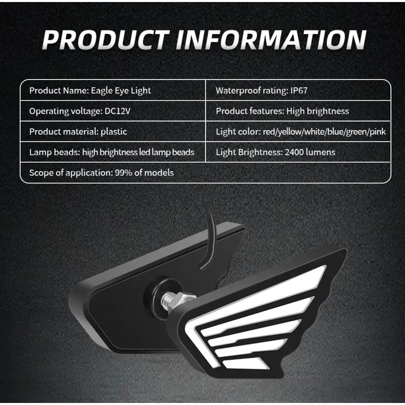 X2 Luz Led Moto Auto- Alas Ojos Devil Luz Patente Decoracio Positivo Negativo Alitas 184504 Azul