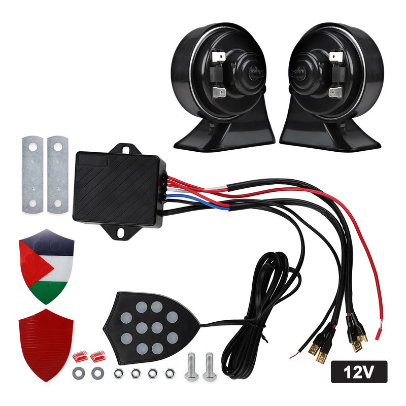 X2 Kit Bocina Caracol Control 10 Tonos 12v Auto Sonido Fuert