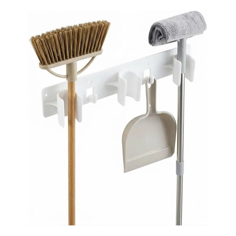 Organizador 3 Escoba Colgador Adhesivo D Escobillon Trapero Blanco 30420