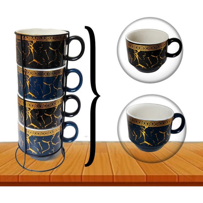 Set 4 Tazas Kawai Apilables 6cm + Soporte Mug Gato Chi /r&c