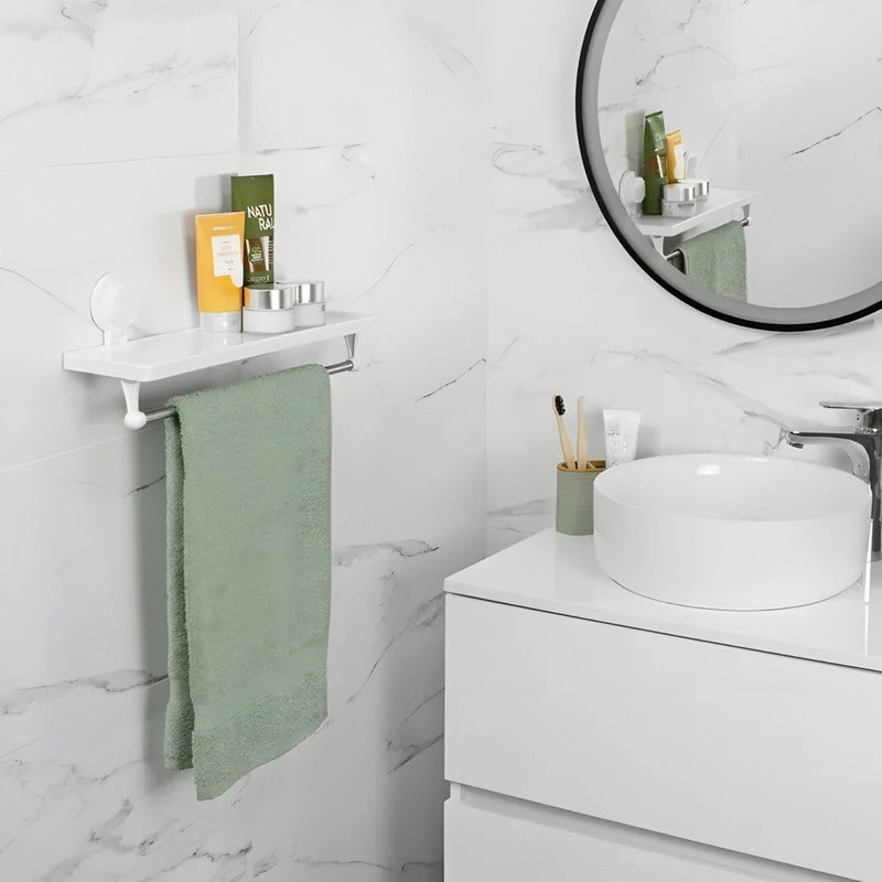 Estante Organizador De Ducha + Toallero Con Ventosa Adhesiva Color Blanco 30135