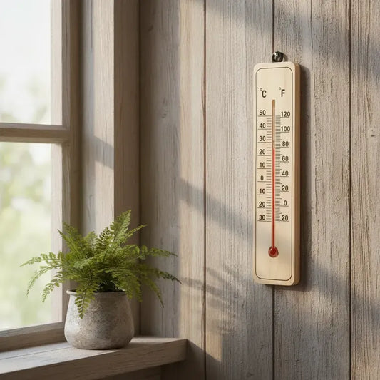 Termómetro Ambiental Madera Análogo Pared Interior Exterior