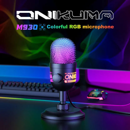 Microfono Onikuma M930 Conexión Ubs Reducción De Ruido Y Luz Negro M930