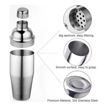 Set Coctelera Con Filtro 550ml + Jigger Medidor 20/40ml Plateado
