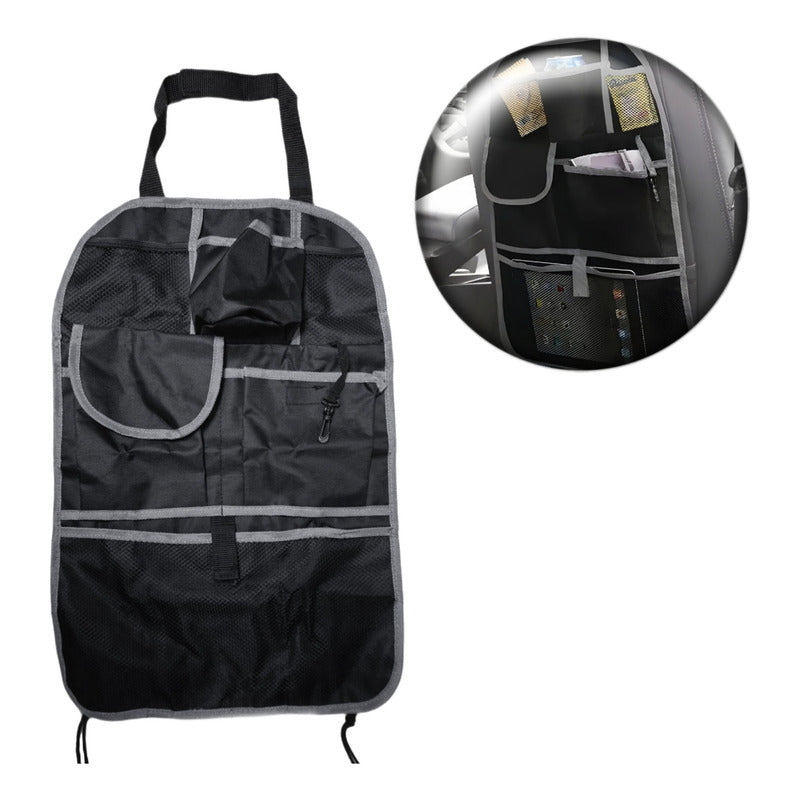 Organizador Para Respaldo Asiento Trasero Auto Multifunción Negro Eco Cuero 14222