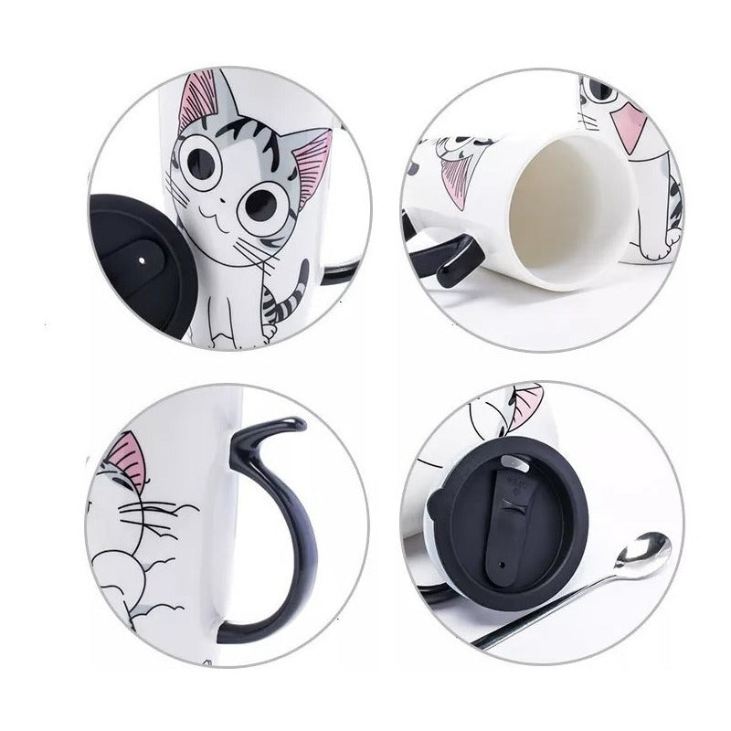 Taza De Gato Mug Con Tapa Con Boquilla Tazón Gato Chi/ Ryc