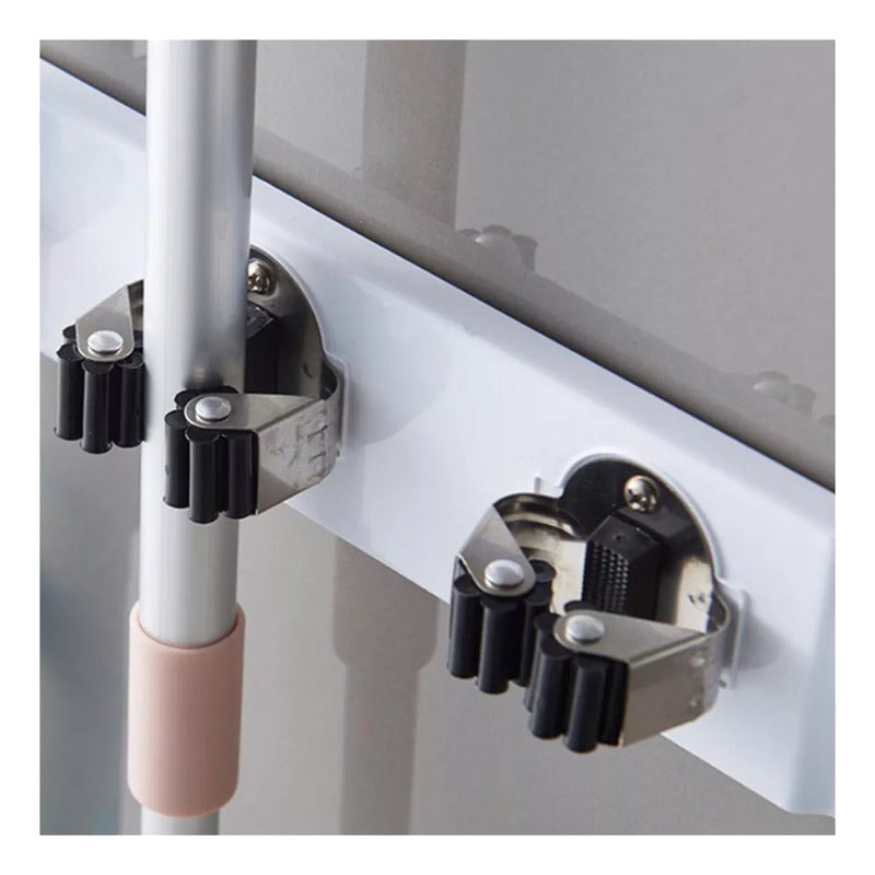 Organizador De Pared 3 Escoba Mopa Trapero Ventosa Fuerte