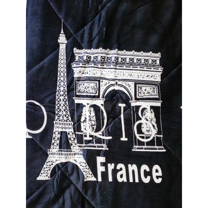 Plumón Cobertor Cubrecama Plush Chiporro Funda 2p Diseños Negro Mod3 Paris