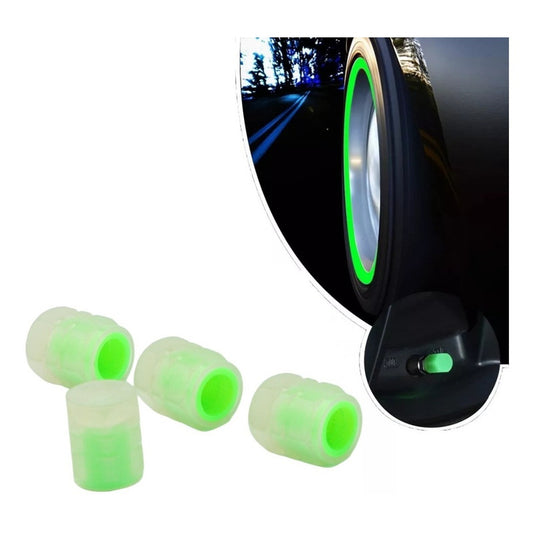 Set X4 Tapa Válvula Flúor Auto Moto Bici Universal Luminosa