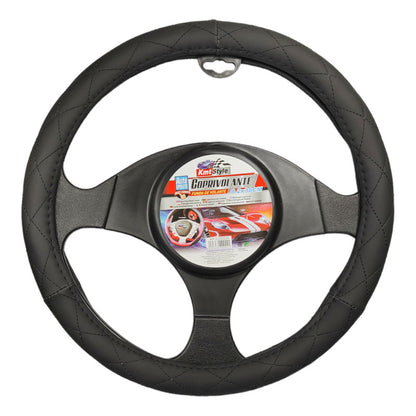 Funda Cubre Volante 38cm Ecocuero Hilo Negro Auto 024
