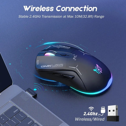 Mouse Gamer Inalambrico Onikuma 7 Botones 4800dpi Rgb Recarg Color Negro