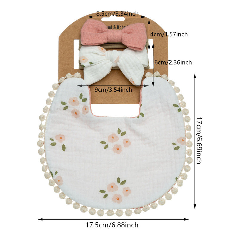 Set Babero + 2 Cintillo Diadema Color Nude Reversible Encaje