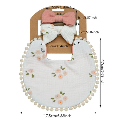 Set Babero + 2 Cintillo Diadema Color Nude Reversible Encaje