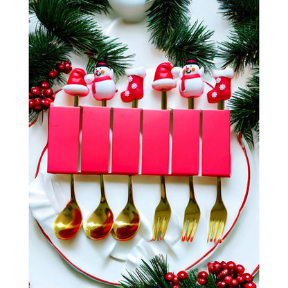 X6 Set Servicios Navideños Cuchara Tenedor Decoración Navida