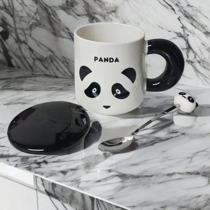 Tazón Oso Panda Taza Kawaii Con Tapa Y Cuchara 400ml / Ryc
