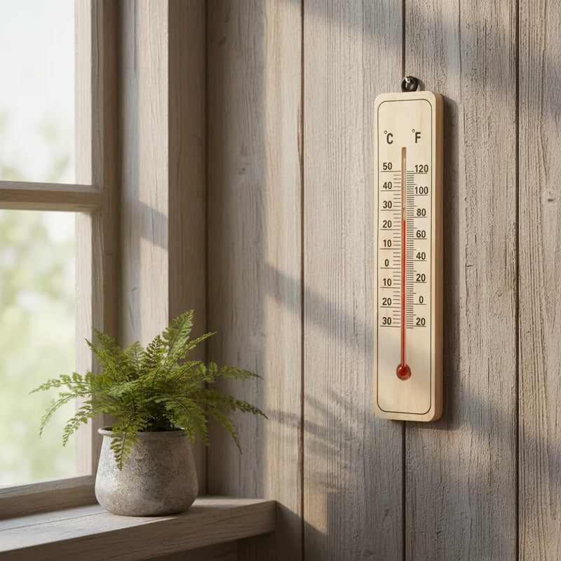 Termómetro Ambiental Madera Análogo Pared Interior Exterior