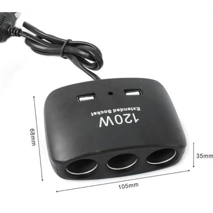Encendedor Triple Adaptador +2usb 120w 12-24v Splitter Encen