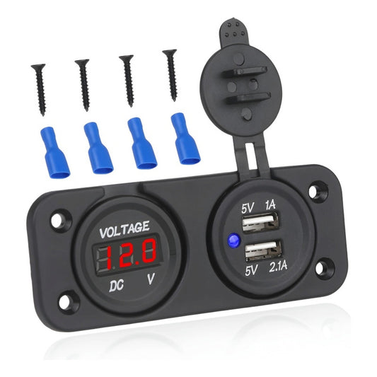 Panel Doble Adaptador 2usb + Voltímetro 12-24v Auto Camión