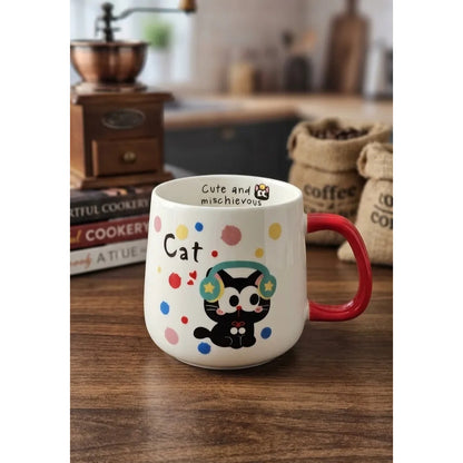 Tazón De Cerámica Gato Kawaii Con Rojo Taza Café Té Cat Cute Blanco Rojo Mk-120 B Audifono