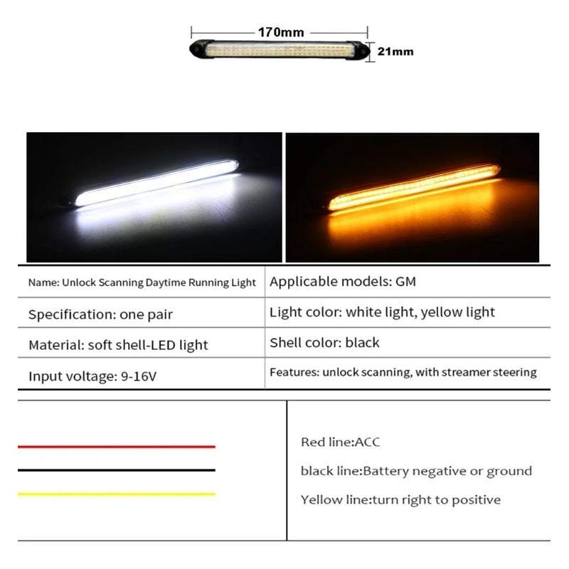 X2 Tira Led Luz Neblinero Secuencial Blanco Amarillo 17cm