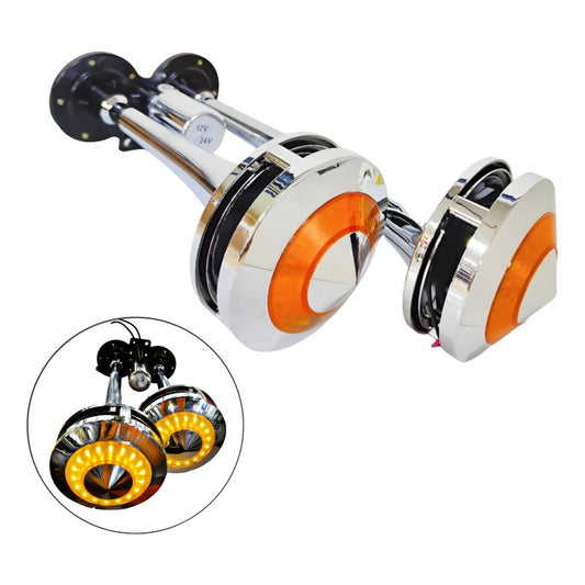 Bocina De Aire Electrica Doble Trompeta Con Luz Ámbar 12-24v