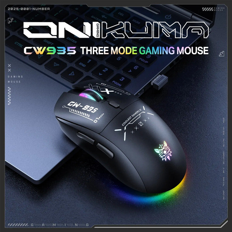 Mouse Gamer Onikuma Cw935 Inalambrico Y Cable 12800dpi +luz Negro Cw935