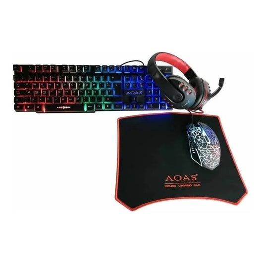 Kit Gamer 4en1 Teclado + Mouse + Mouse-pad + Audifnos Aoas / Teclado Negro