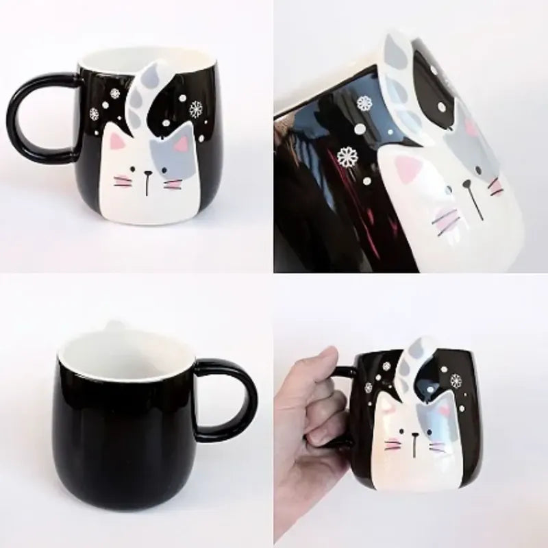 Tazón De Cerámica Gato Kawaii Con Cola 400ml Taza Cat Lovers Negro Mk-223 B