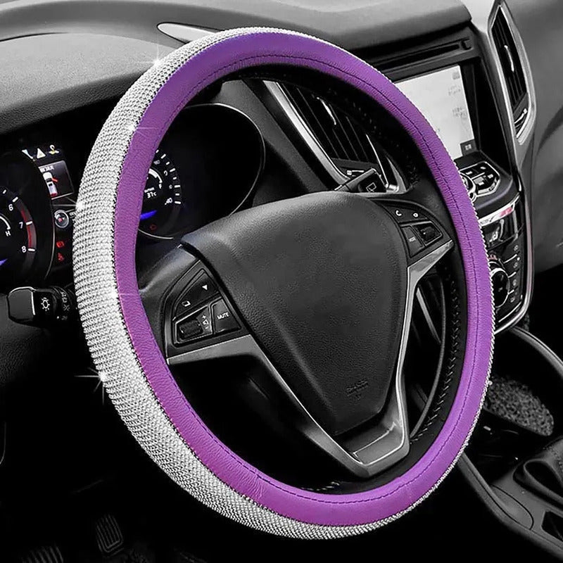 Funda Cubre Volante Ecocuero Y Cristal Violeta Antideslizant