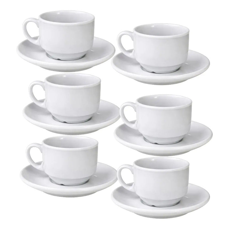 X6 Tazas Espresso De Cerámica Con Platillo 90 Ml Desaayuno Blanco Taza Espresso Apilable Loza
