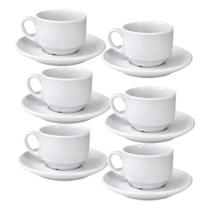 X6 Tazas Espresso De Cerámica Con Platillo 90 Ml Desaayuno Blanco Taza Espresso Apilable Loza