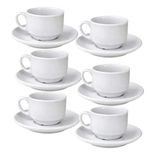 X6 Tazas Espresso De Cerámica Con Platillo 90 Ml Desaayuno Blanco Taza Espresso Apilable Loza