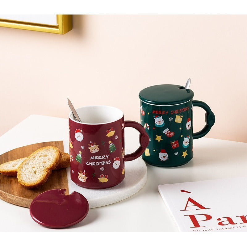 Taza De Navidad Con Tapa Y Cuchara Mug Navideño Decoración