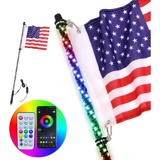 Antena Tipo Látigo Led 360 Rgb Bluetooth +control 12-24v 4x4 Multicolor 25267