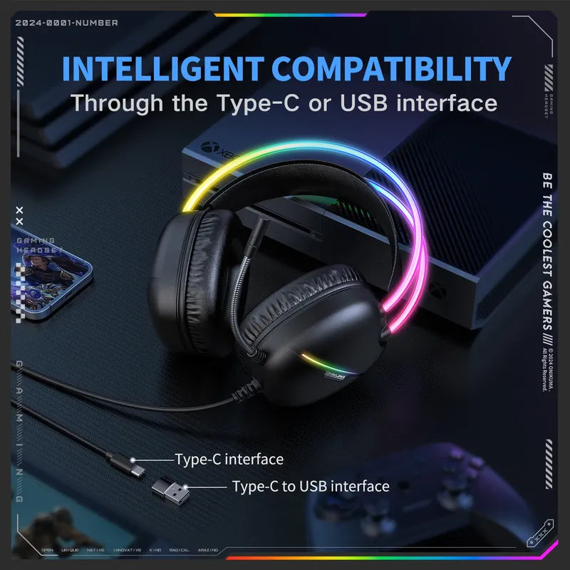 Audifono Gamer Onikuma X33 Conexión Usb Y Tipo C Luz Rgb X33 Negro