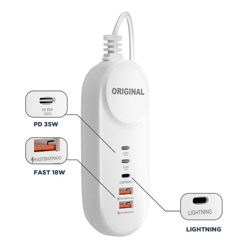 Cargador 35w Usb-c Hub Usb 5 Puertos Carga Rápida Alargador